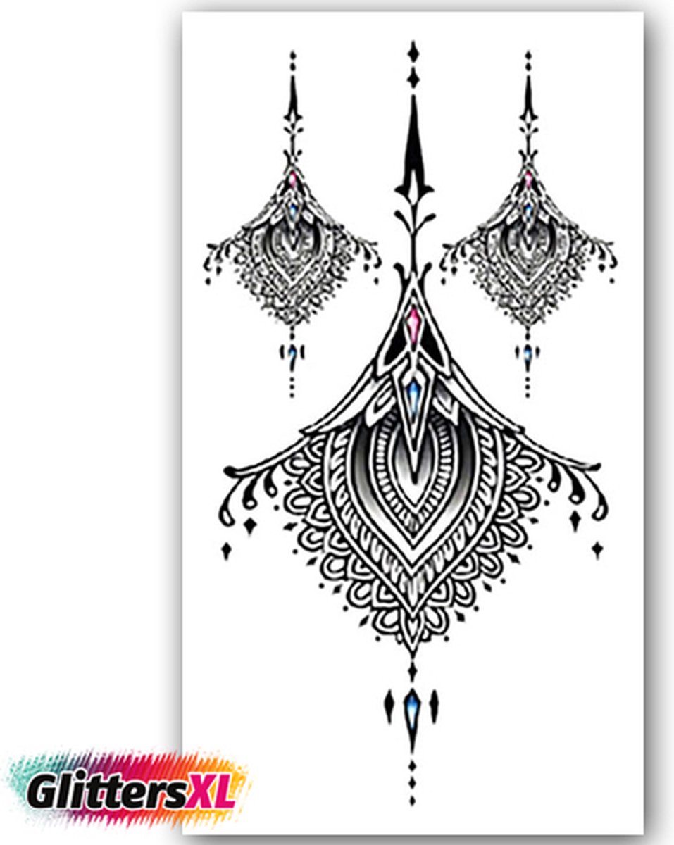 GlittersXL - Temporary Tattoo Mandala (11x6cm) [Neptattoo - Tijdelijke tatoeage - Nep Fake Tattoos - Water overdraagbare festival sticker henna outfit tattoo - Glitter tattoo - Volwassenen Kinderen Jongen Meisje]